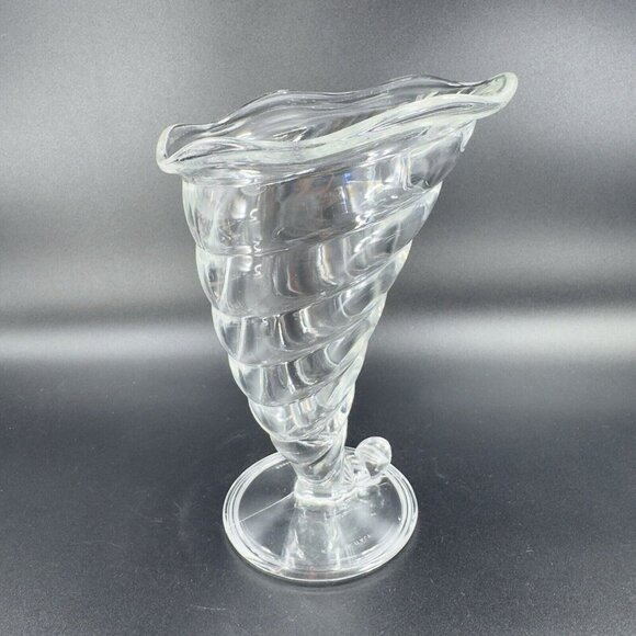 Bormioli Rocco Cornucopia Horn Shape Optic Crystal Clear Ice Cream Gelato Dish - Picture 9 of 12